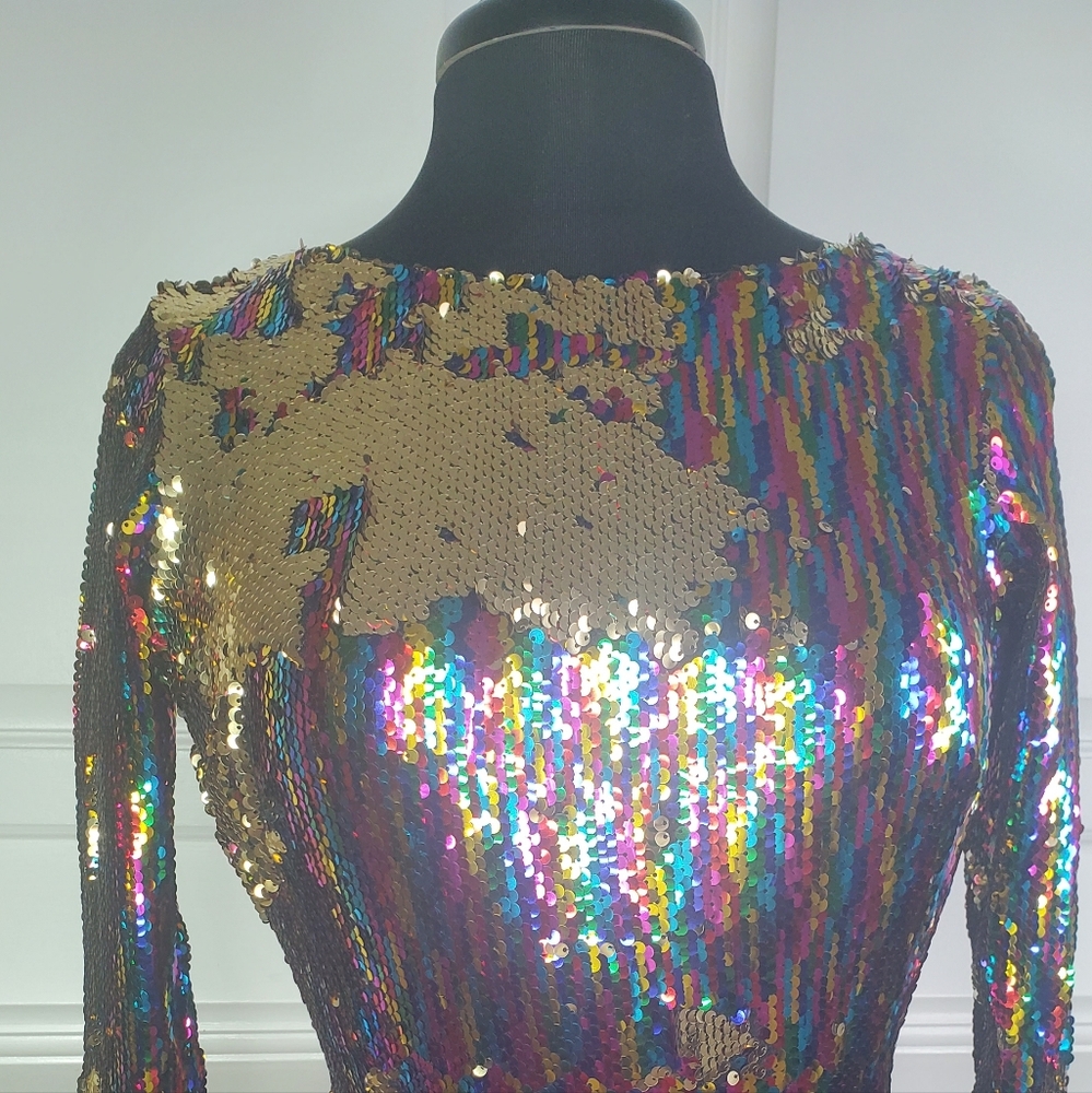 DRESS THE POPULATION MULTI COLOR SEQUIN DRESS
